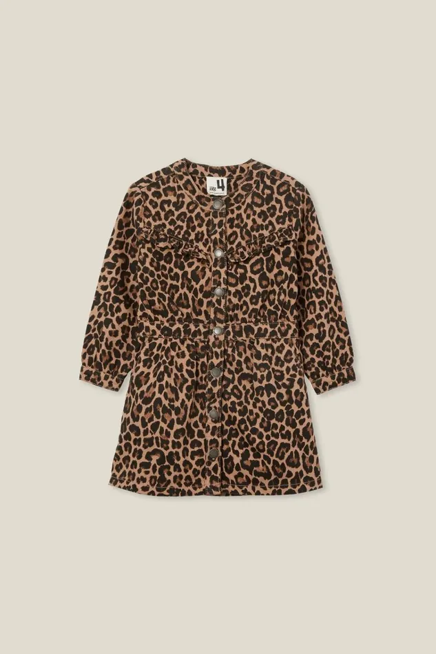 Girls Dresses Cotton On Maria Denim Dress Leopard Print