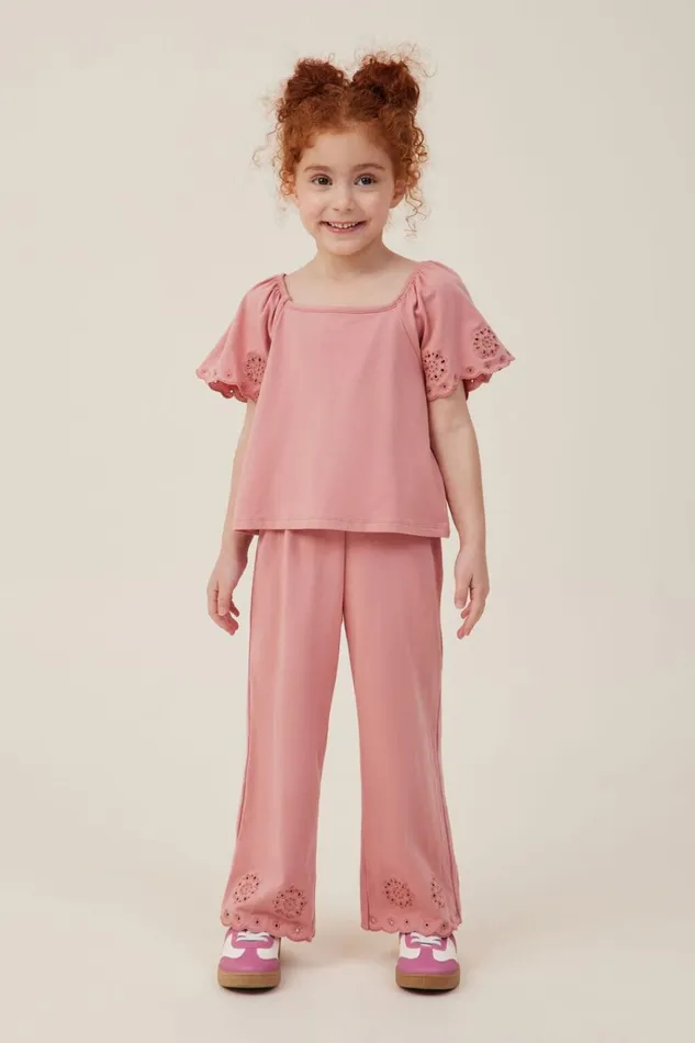 Girls Leggings Pants and Jeans Cotton On Piper Broderie Pant Clay Pigeon