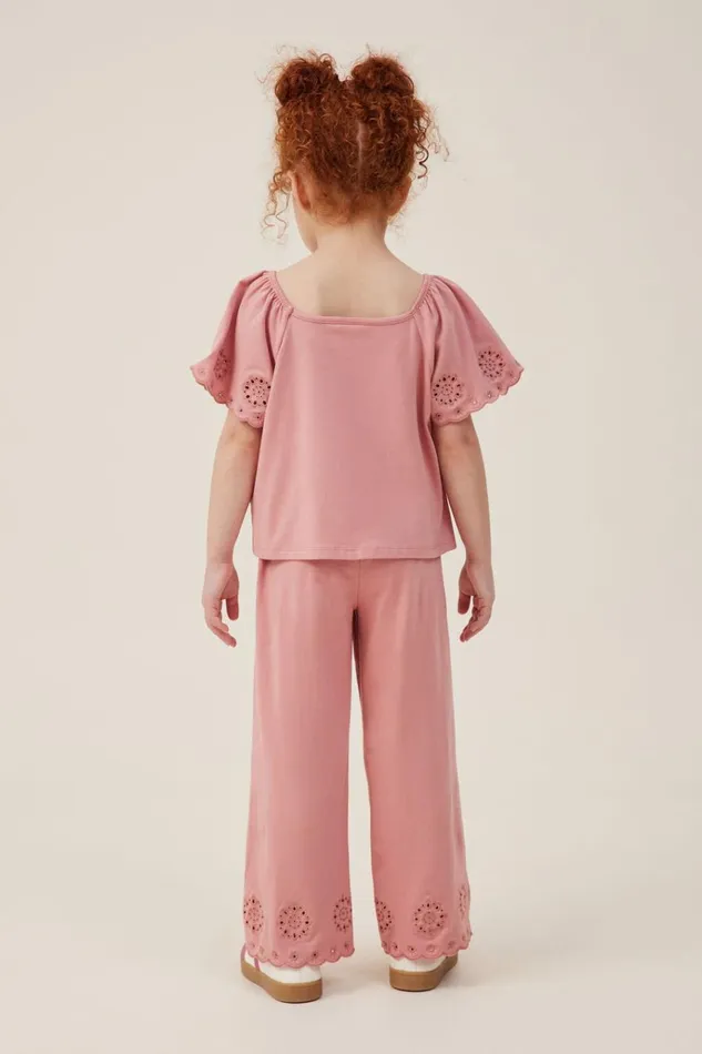 Girls Leggings Pants and Jeans Cotton On Piper Broderie Pant Clay Pigeon
