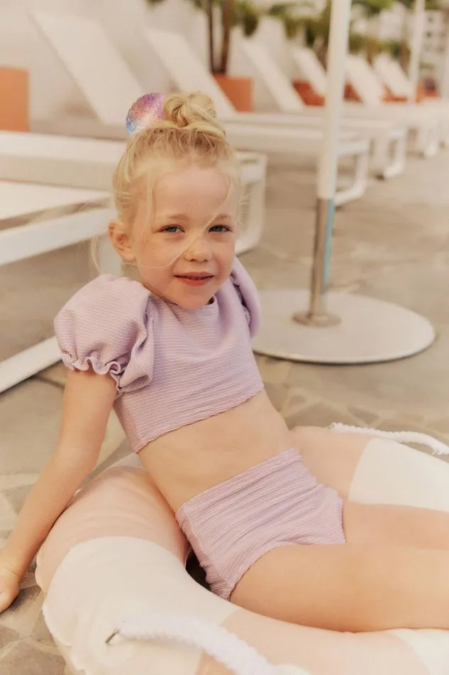 Girls Swimwear Cotton On Paige Puff Sleeve Bikini Lilac Dropsparkle