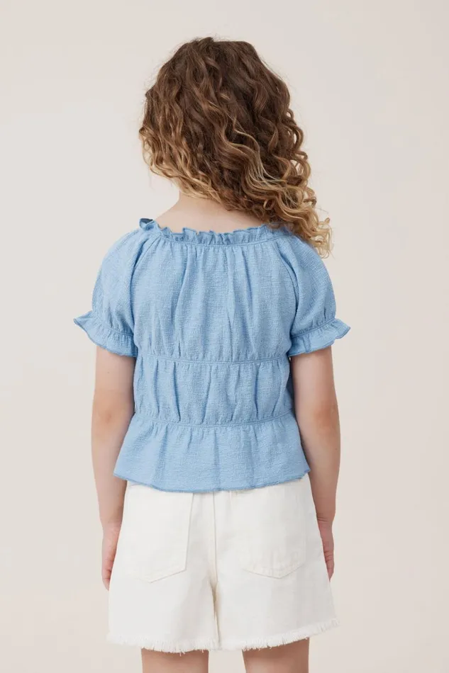 Girls Tops and TShirts Cotton On Astrid Short Sleeve Top Dusk Blue Girls Tops and TShirts Cotton On Astrid Short Sleeve Top Dusk Blue