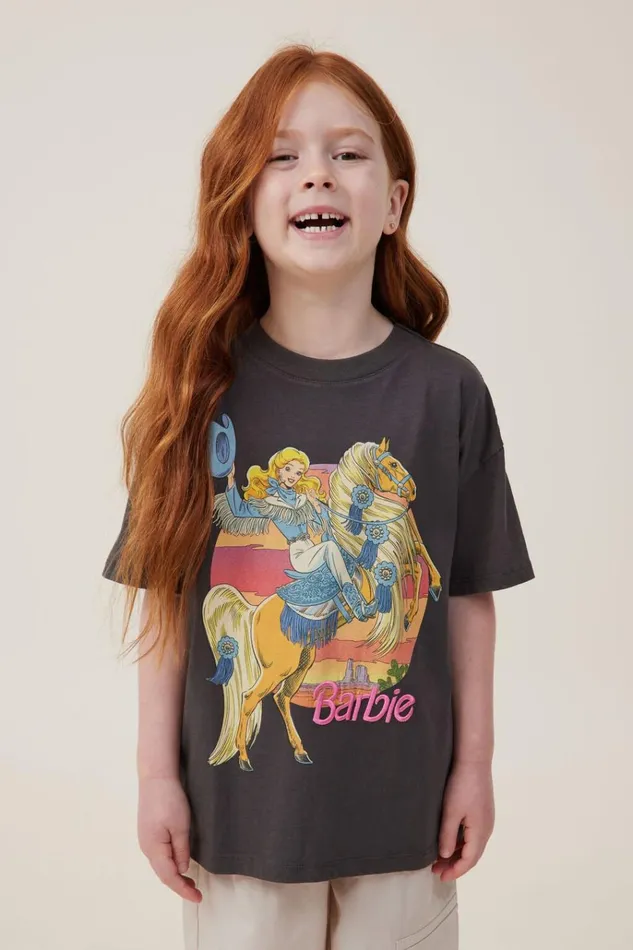 Girls Tops and TShirts Cotton On License Drop Shoulder Short Sleeve Tee Lcn Mat Barbie Westernphantom Wash Girls Tops and TShirts Cotton On License Drop Shoulder Short Sleeve Tee Lcn Mat Barbie Westernphantom Wash