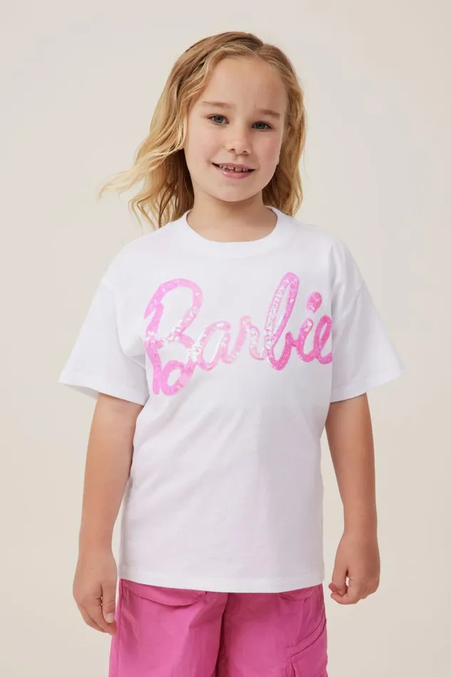 Girls Tops and TShirts Cotton On License Drop Shoulder Short Sleeve Tee Lcn Mat Barbiewhite Girls Tops and TShirts Cotton On License Drop Shoulder Short Sleeve Tee Lcn Mat Barbiewhite