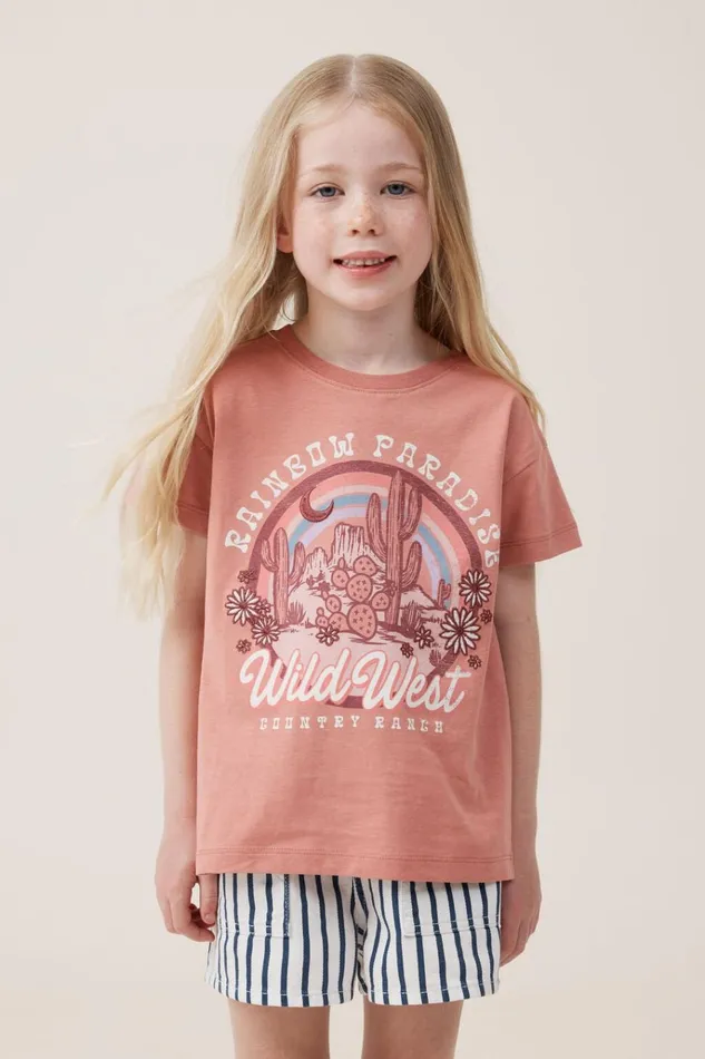 Girls Tops and TShirts Cotton On Poppy Short Sleeve Print Tee Clay Pigeonwild West Girls Tops and TShirts Cotton On Poppy Short Sleeve Print Tee Clay Pigeonwild West