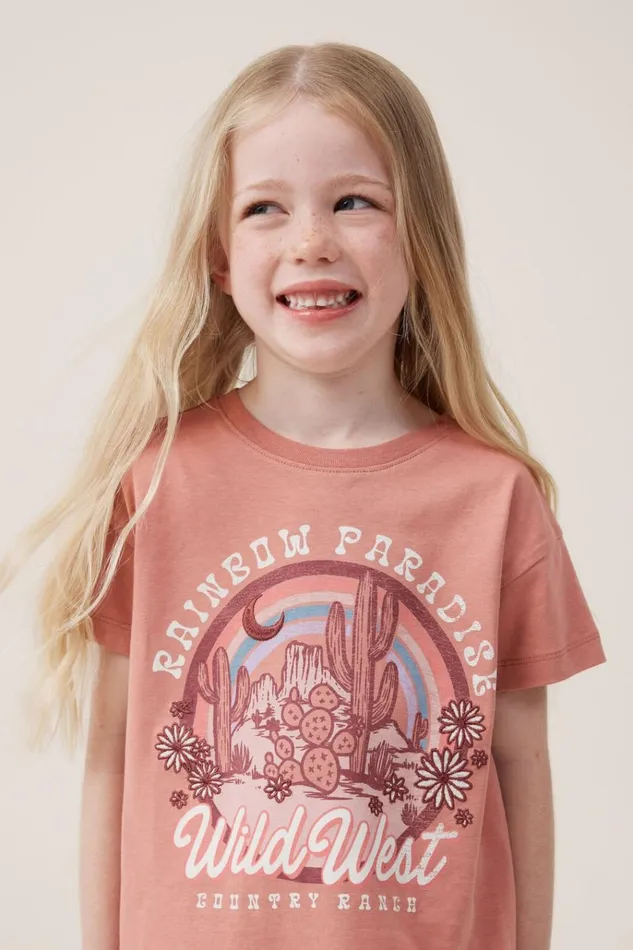 Girls Tops and TShirts Cotton On Poppy Short Sleeve Print Tee Clay Pigeonwild West Girls Tops and TShirts Cotton On Poppy Short Sleeve Print Tee Clay Pigeonwild West
