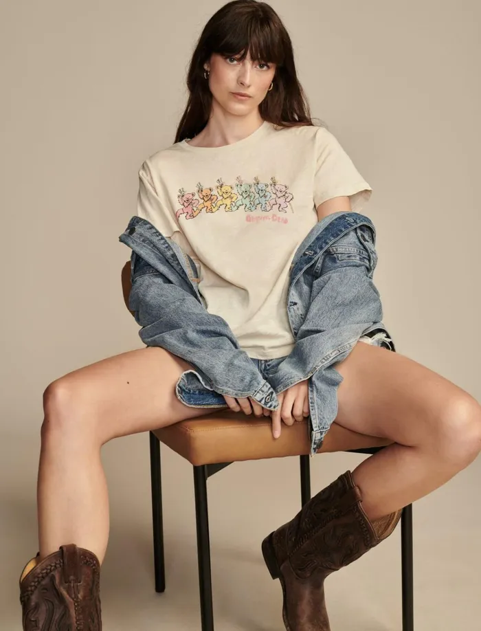 Grateful Dead Dancing Bears Boyfriend Tee Bone White Women Lucky Brand Graphic Tees