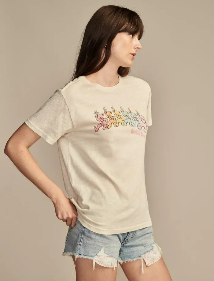 Grateful Dead Dancing Bears Boyfriend Tee Bone White Women Lucky Brand Graphic Tees