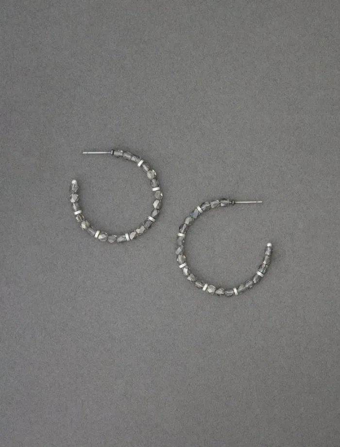 Grey Beaded Hoop Silver Women Lucky Brand Jewelry