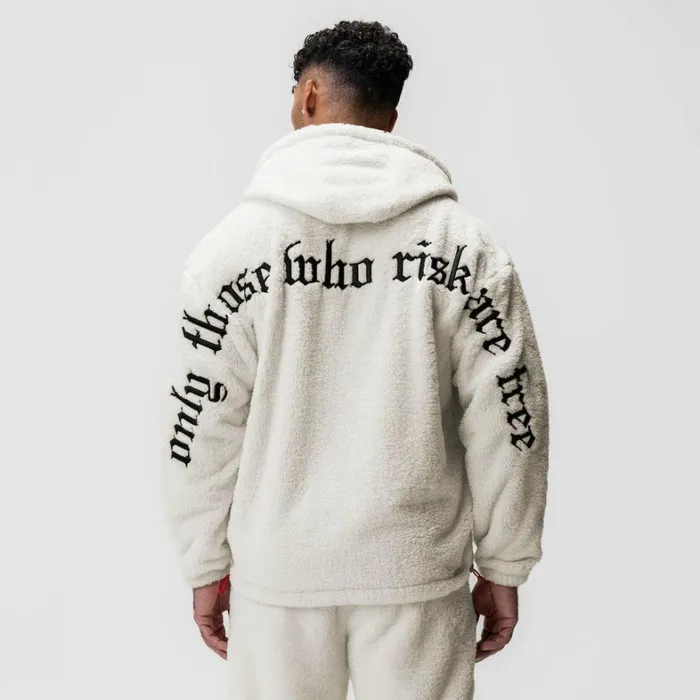 Hoodies and Sweatshirts Men ASRV Sherpa Recovery Full Zip Hoodie Ivory Creamblack