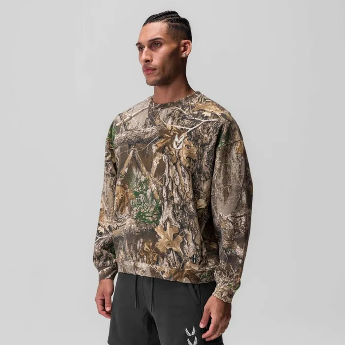 Hoodies and Sweatshirts Men ASRV Tech Essential Distressed Crewneck Realtree Camo