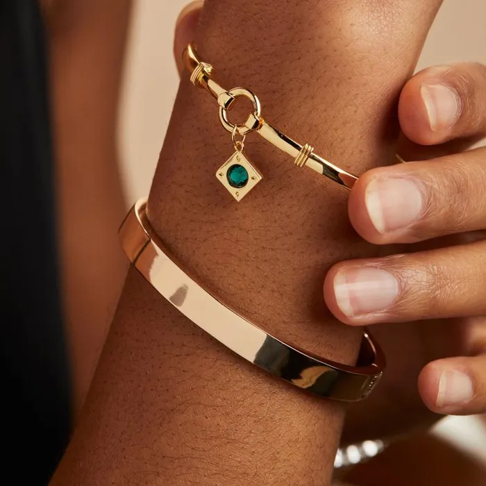 Iconic Women Alex And Ani Crystal Charm Clip Bangle Emerald Shiny Gold