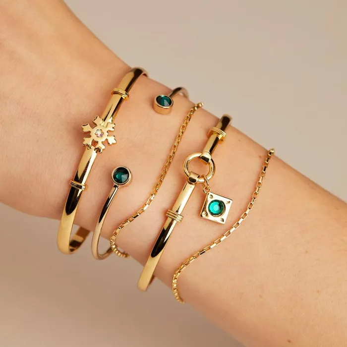 Iconic Women Alex And Ani Crystal Charm Clip Bangle Emerald Shiny Gold