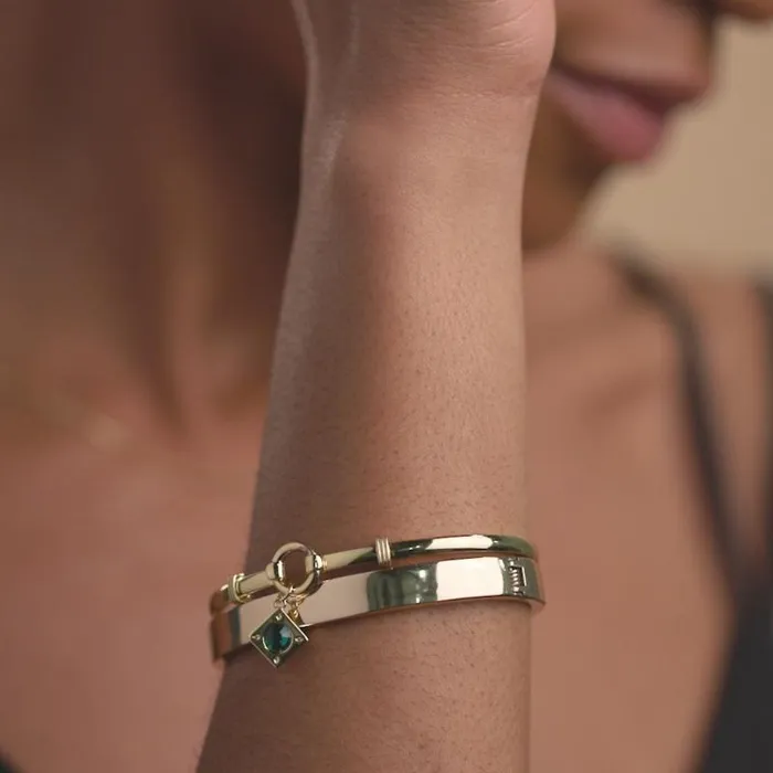 Iconic Women Alex And Ani Crystal Charm Clip Bangle Emerald Shiny Gold