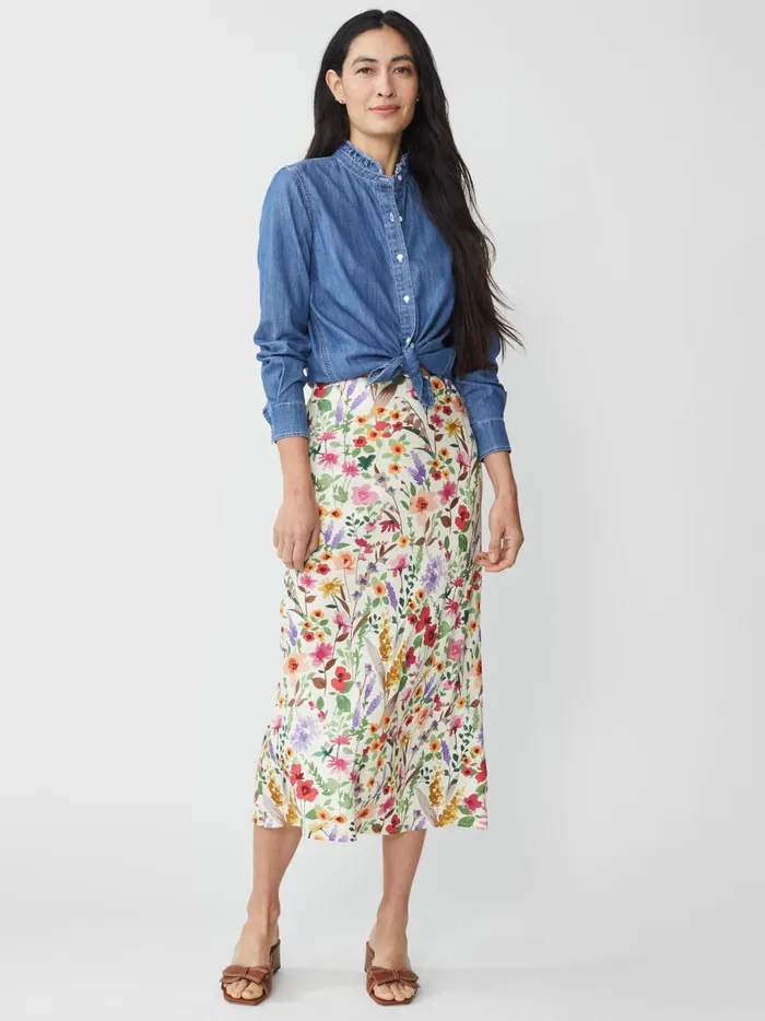 JMclaughlin Adelyn Silk Blend Skirt In Watercolor Petals Bias Off Whitemulti Women Skirts and Skorts JMclaughlin Adelyn Silk Blend Skirt In Watercolor Petals Bias Off Whitemulti Women Skirts and Skorts
