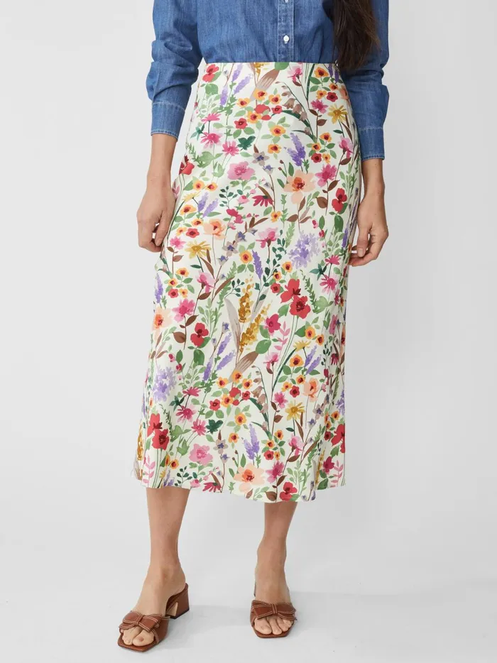 JMclaughlin Adelyn Silk Blend Skirt In Watercolor Petals Bias Off Whitemulti Women Skirts and Skorts JMclaughlin Adelyn Silk Blend Skirt In Watercolor Petals Bias Off Whitemulti Women Skirts and Skorts