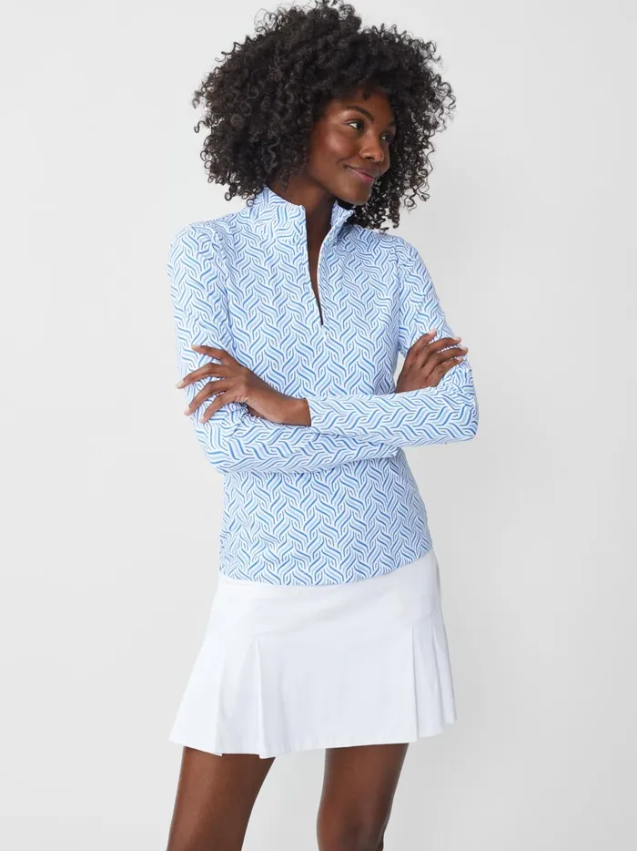 JMclaughlin Bedford Top In Mystic Geo Whitemedium Blue Women Shirts and Tops