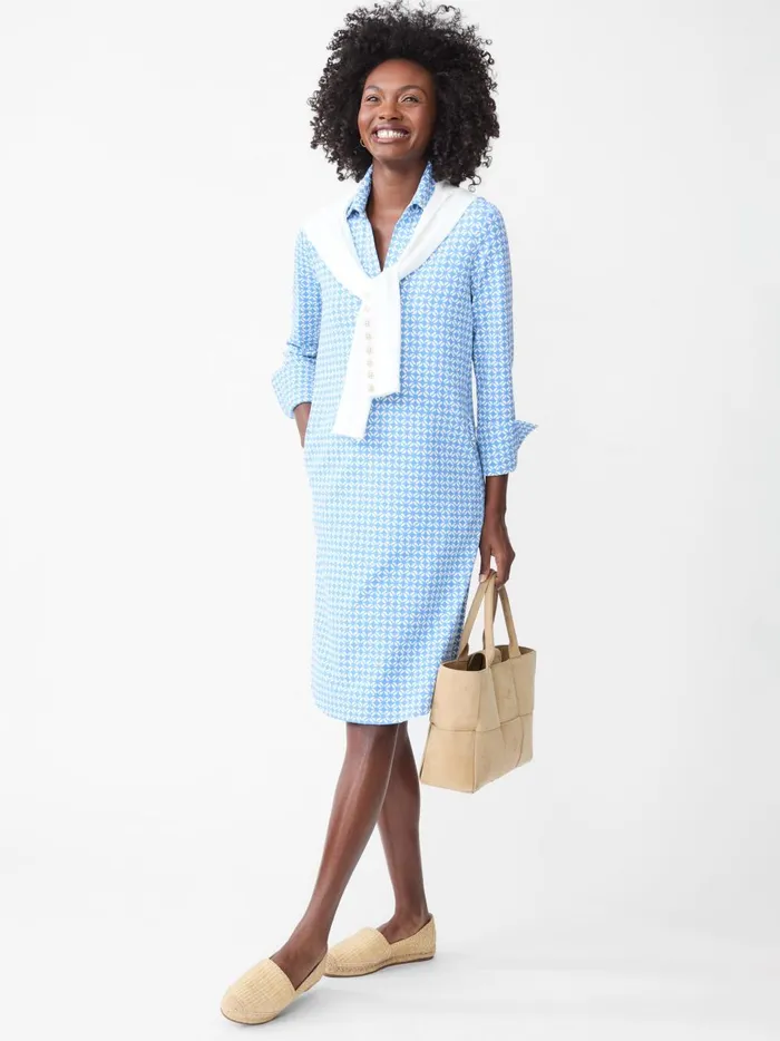 JMclaughlin Cagney Dress In Neo Sugar Cane Medium Blueoff White Women Dresses