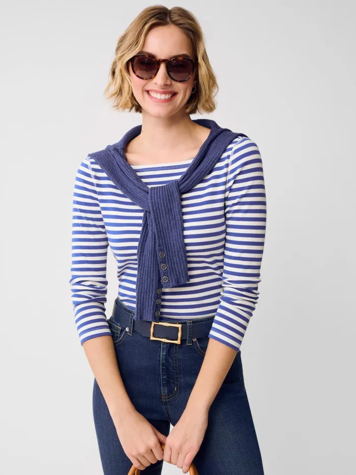 JMclaughlin Goldie Tee In Stripe Whiteblue Women Shirts and Tops