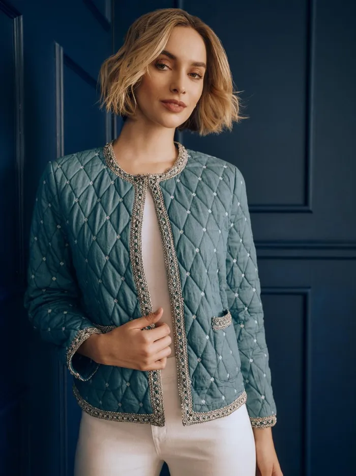 JMclaughlin Helene Quilted Jacket Medium Blue Women Jackets and Outerwear JMclaughlin Helene Quilted Jacket Medium Blue Women Jackets and Outerwear