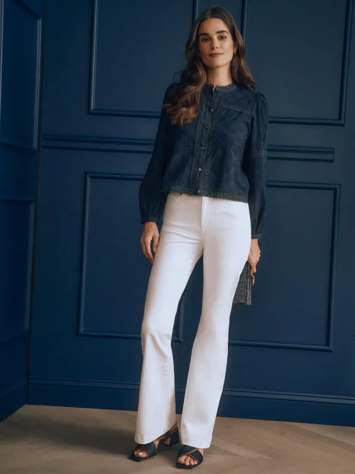 JMclaughlin Hilarie Eyelet Blouse Navy Women Shirts and Tops