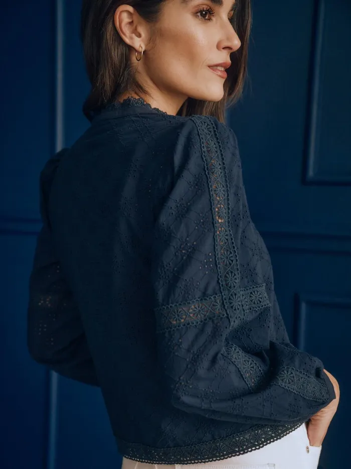 JMclaughlin Hilarie Eyelet Blouse Navy Women Shirts and Tops