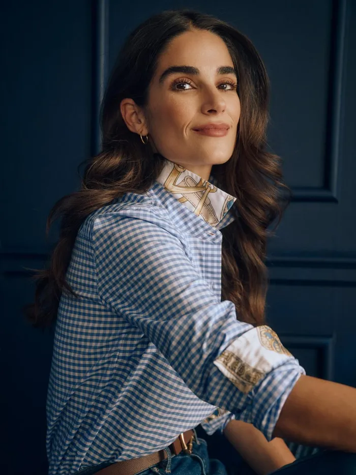 JMclaughlin Lois Shirt In Gingham Bluewhite Women Shirts and Tops