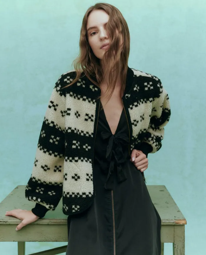 Jackets and Outerwear Women The Great The Plush Bomber Black Geo