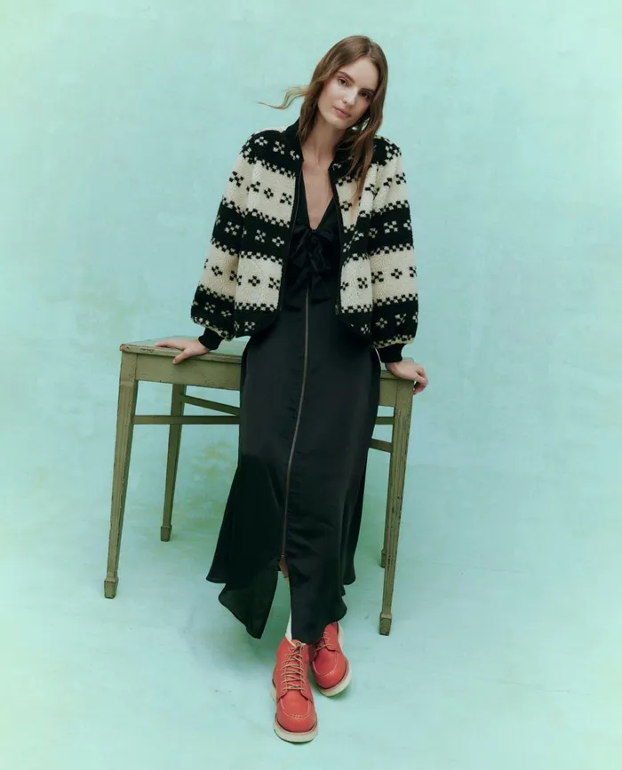 Jackets and Outerwear Women The Great The Plush Bomber Black Geo Jackets and Outerwear Women The Great The Plush Bomber Black Geo