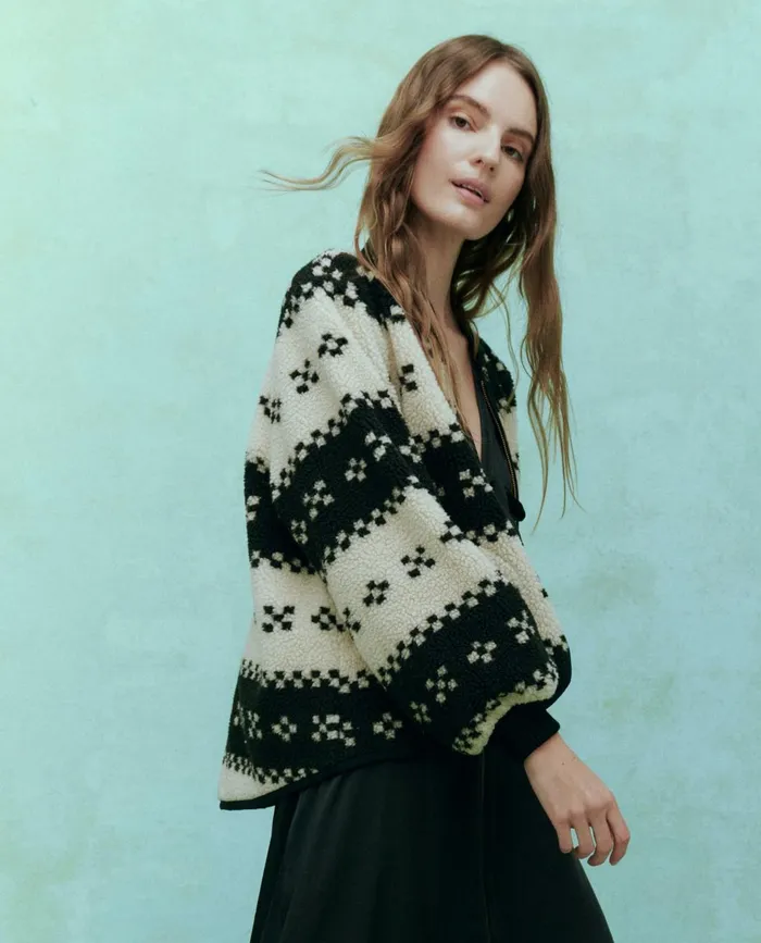 Jackets and Outerwear Women The Great The Plush Bomber Black Geo Jackets and Outerwear Women The Great The Plush Bomber Black Geo