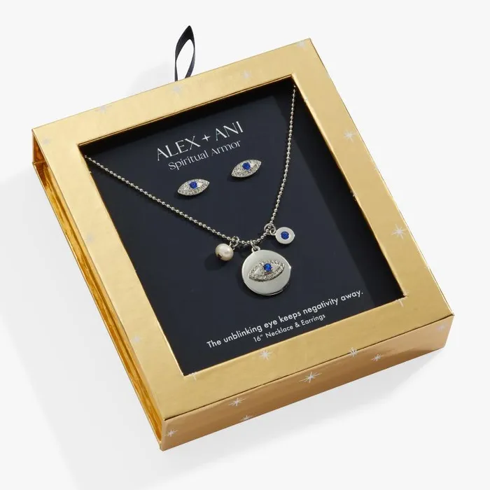 Jewelry Sets Women Alex And Ani Evil Eye Charm Necklace And Stud Earring Gift Set Silver