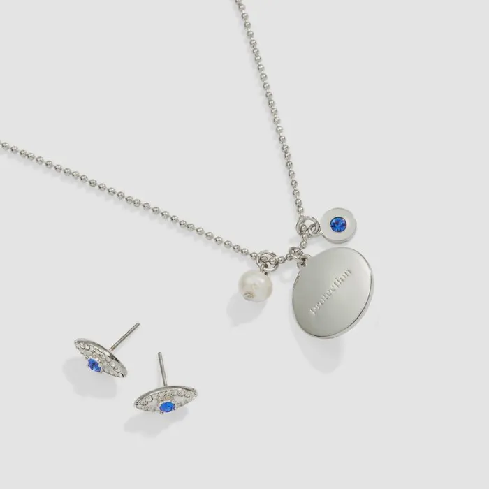 Jewelry Sets Women Alex And Ani Evil Eye Charm Necklace And Stud Earring Gift Set Silver