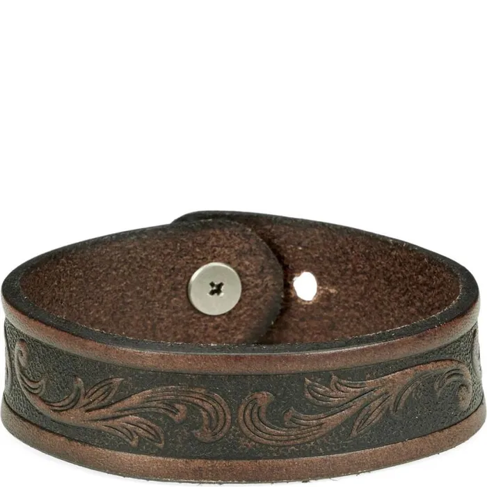 Jewelry Women Justin Boots Tooled Leather Bracelet Brown