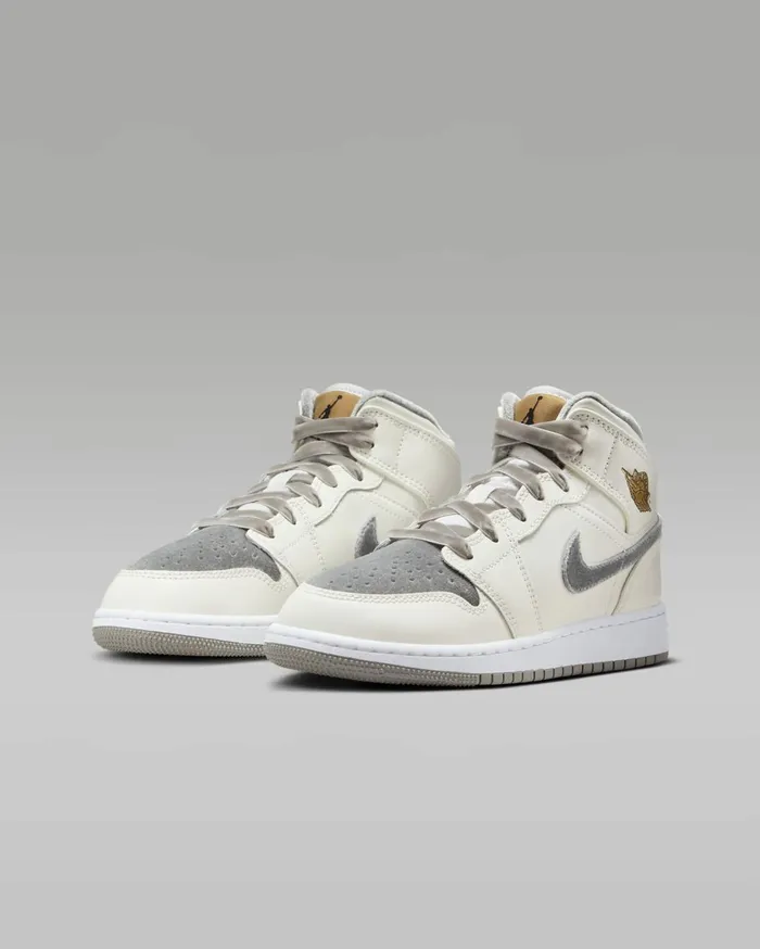 Jordan Kids Nike Air Jordan 1 Mid SE Sailmetallic Goldflat Pewter