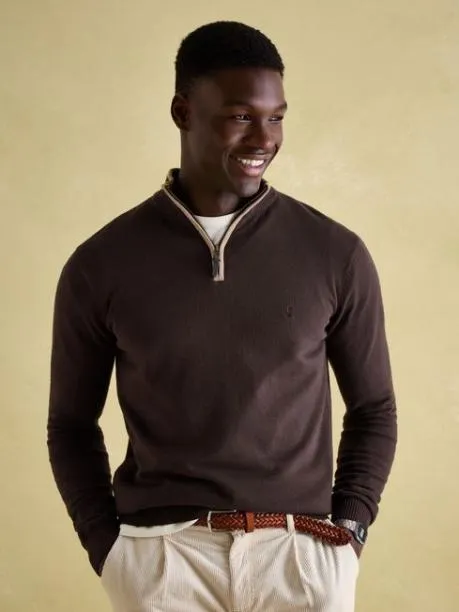 Jumpers and Knitwear Men Joules Brown Quarter Zip Knit Jumper