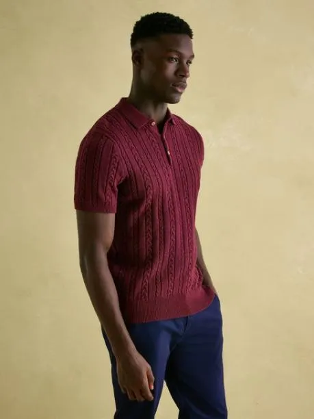 Jumpers and Knitwear Men Joules Burgundy Cable Knitted Polo Shirt