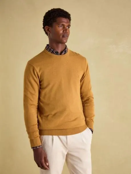 Jumpers and Knitwear Men Joules Dark Yellow Crew Neck Knitted Jumper