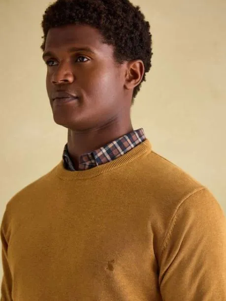 Jumpers and Knitwear Men Joules Dark Yellow Crew Neck Knitted Jumper