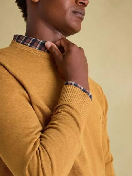 Jumpers and Knitwear Men Joules Dark Yellow Crew Neck Knitted Jumper