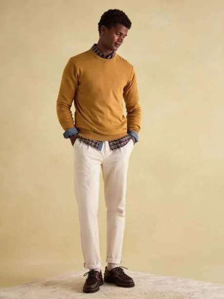 Jumpers and Knitwear Men Joules Dark Yellow Crew Neck Knitted Jumper