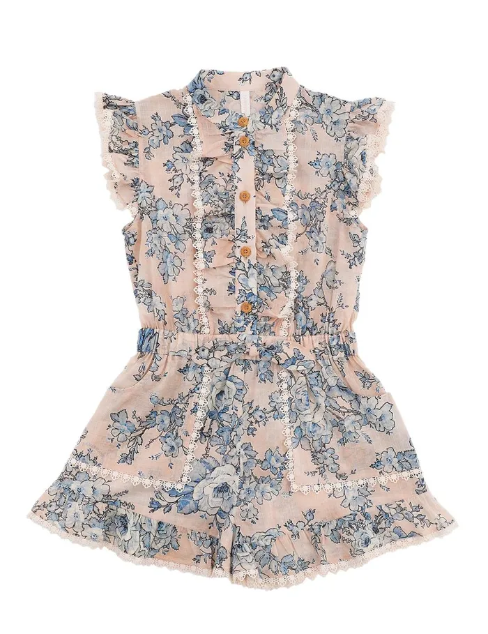 Kids Clothing Zimmermann Halliday Frill Playsuit Peachblue Floral