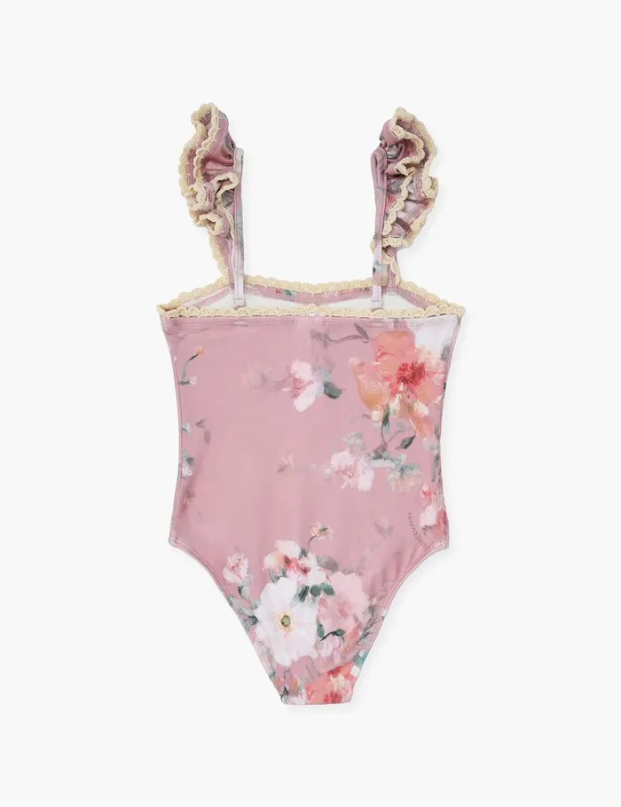 Kids Swimwear Zimmermann Everley Trim Frill 1pc Pink Watercolour Floral