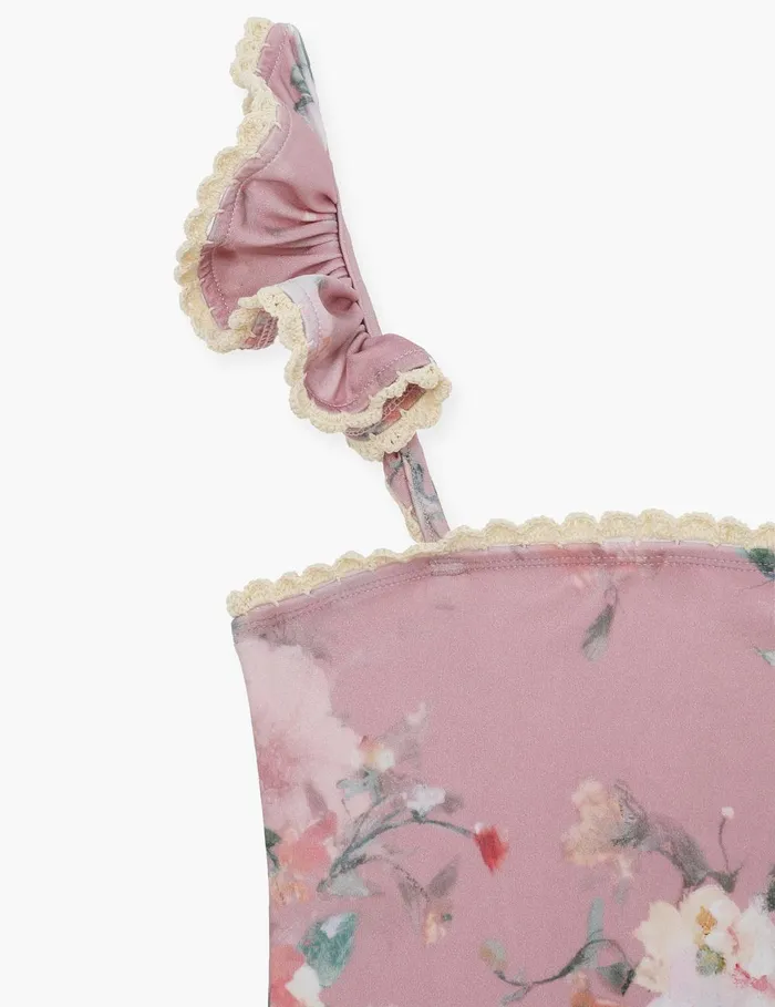 Kids Swimwear Zimmermann Everley Trim Frill 1pc Pink Watercolour Floral