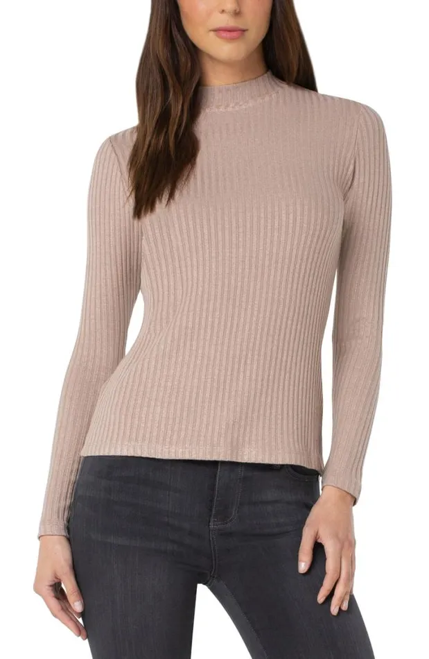 KNIT TOPS Women Liverpool Los Angeles MOCK NECK LONG SLEEVE KNIT TOP Sandstone Tan KNIT TOPS Women Liverpool Los Angeles MOCK NECK LONG SLEEVE KNIT TOP Sandstone Tan