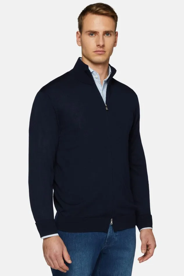 Knitwear Men Boggi Milano Navy Merino Wool Full Zip Jumper Navy Blue Knitwear Men Boggi Milano Navy Merino Wool Full Zip Jumper Navy Blue