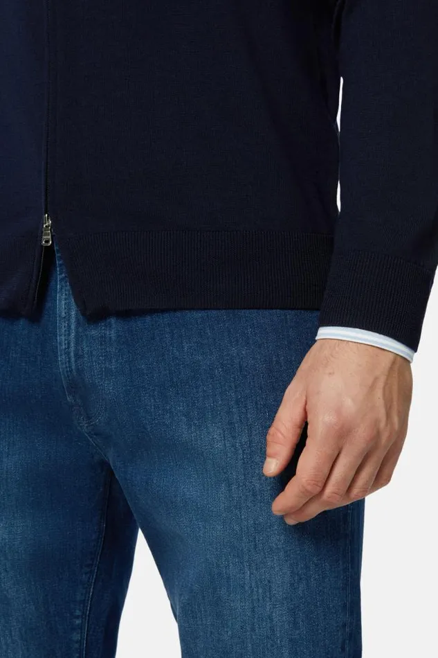 Knitwear Men Boggi Milano Navy Merino Wool Full Zip Jumper Navy Blue Knitwear Men Boggi Milano Navy Merino Wool Full Zip Jumper Navy Blue