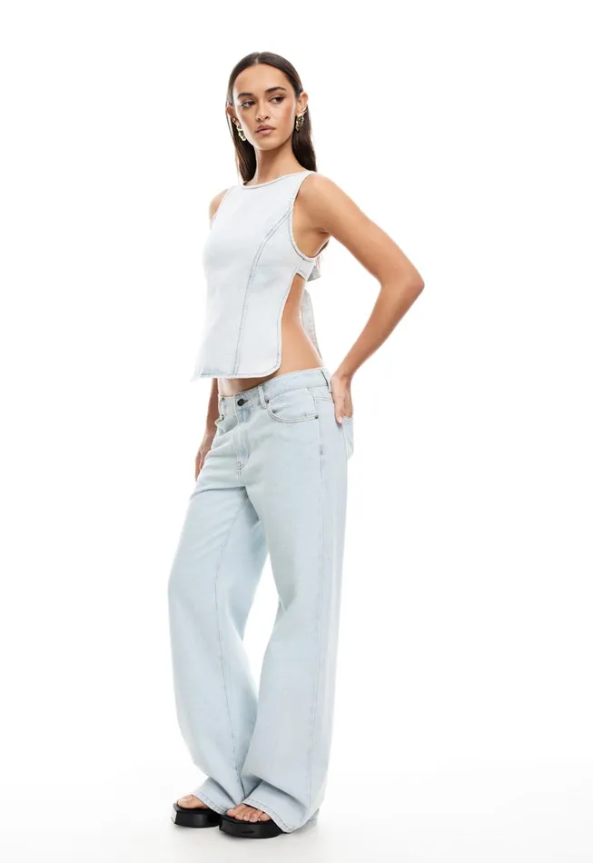 Lioness Fashion RIDER BACKLESS TOP Light Denim Women Tops