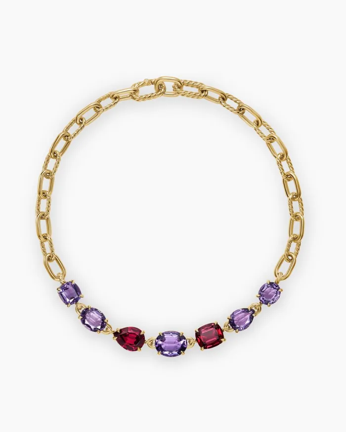 Marbella Chain Necklace In 18K Yellow Gold With Amethyst And Rhodolite Garnet 85mm Women David Yurman Statement Marbella Chain Necklace In 18K Yellow Gold With Amethyst And Rhodolite Garnet 85mm Women David Yurman Statement