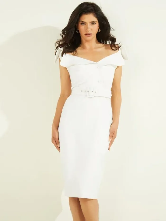 Marciano Audrey Portrait Neck Dress Pale Pearl Women Dresses