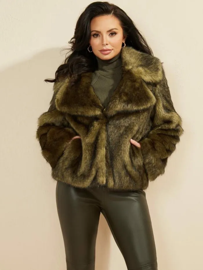 Marciano Gwenda FauxFur Jacket Lancer Green Multi Women Jackets Marciano Gwenda FauxFur Jacket Lancer Green Multi Women Jackets