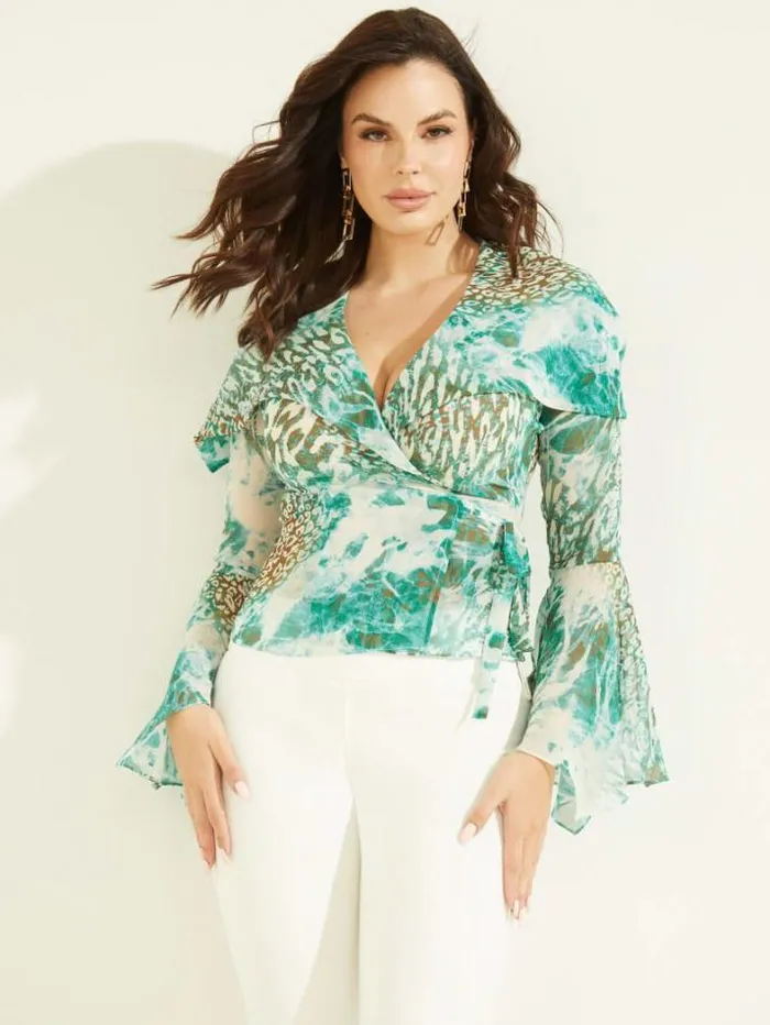 Marciano Willow Blouse Underwater Love Teal Women Tops And Sweaters